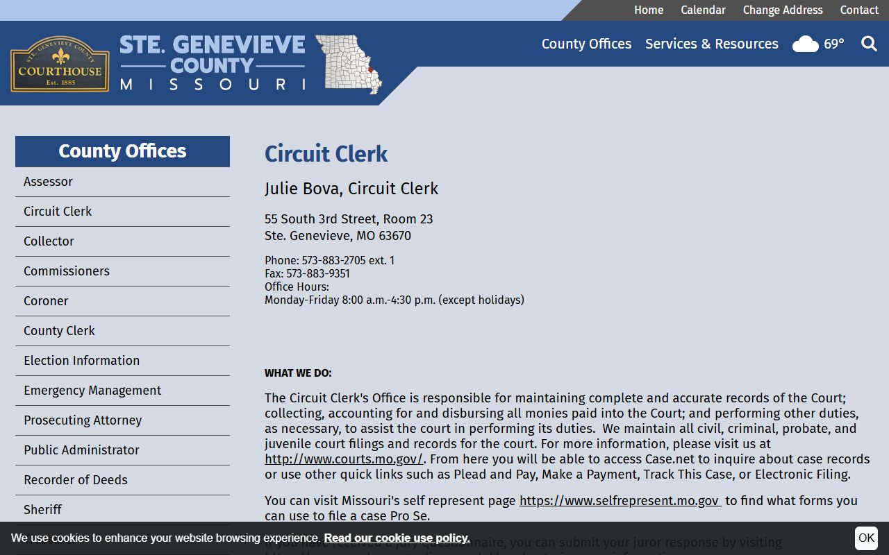 Ste. Genevieve County Circuit Clerk court records contact and Case.net links