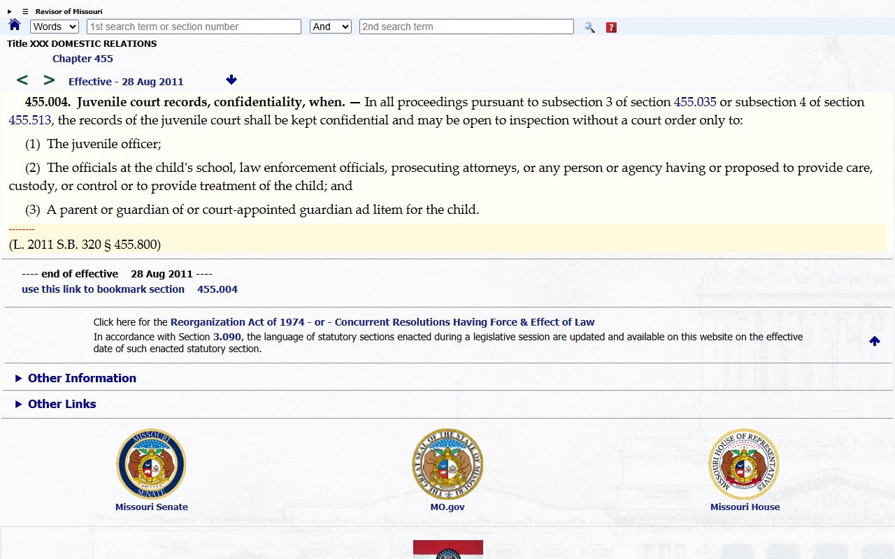 Ste. Genevieve County Circuit Clerk records Missouri juvenile confidentiality statute