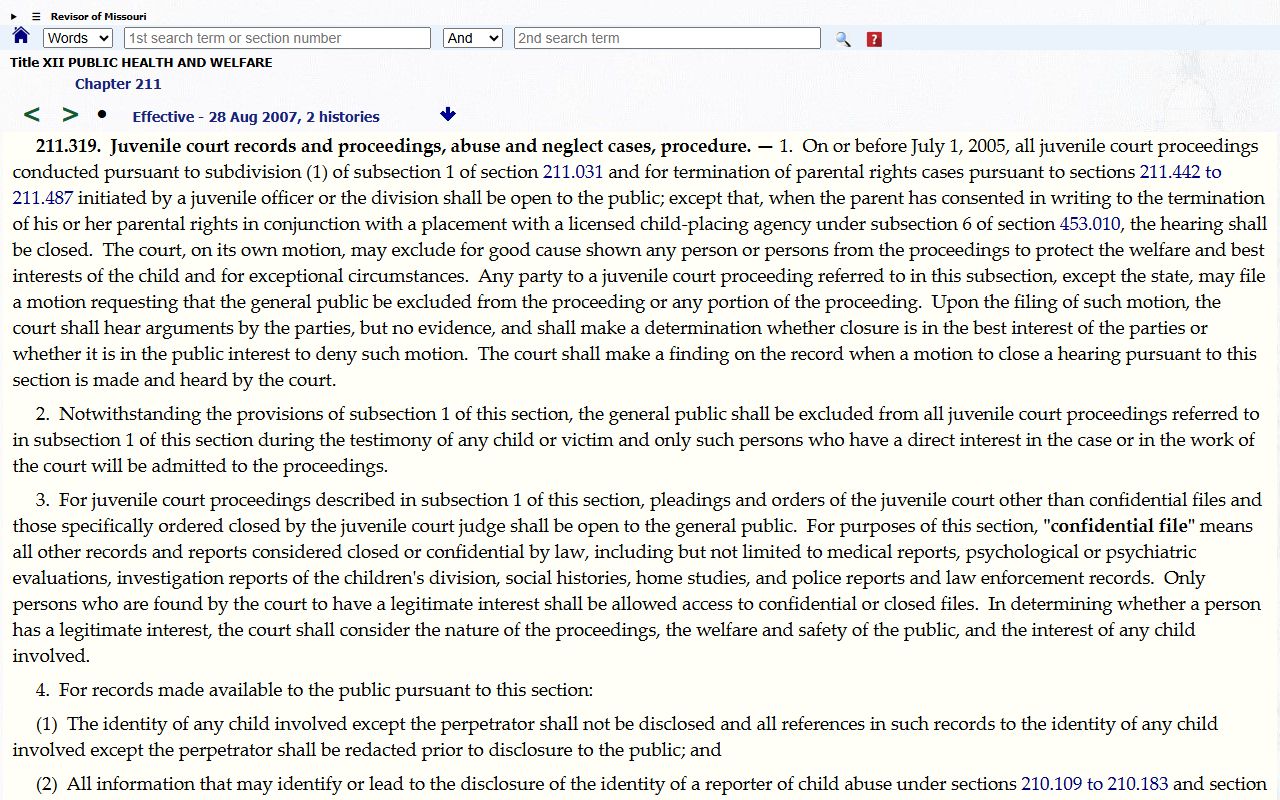 Ste. Genevieve County arrest records and court charges juvenile proceeding access statute