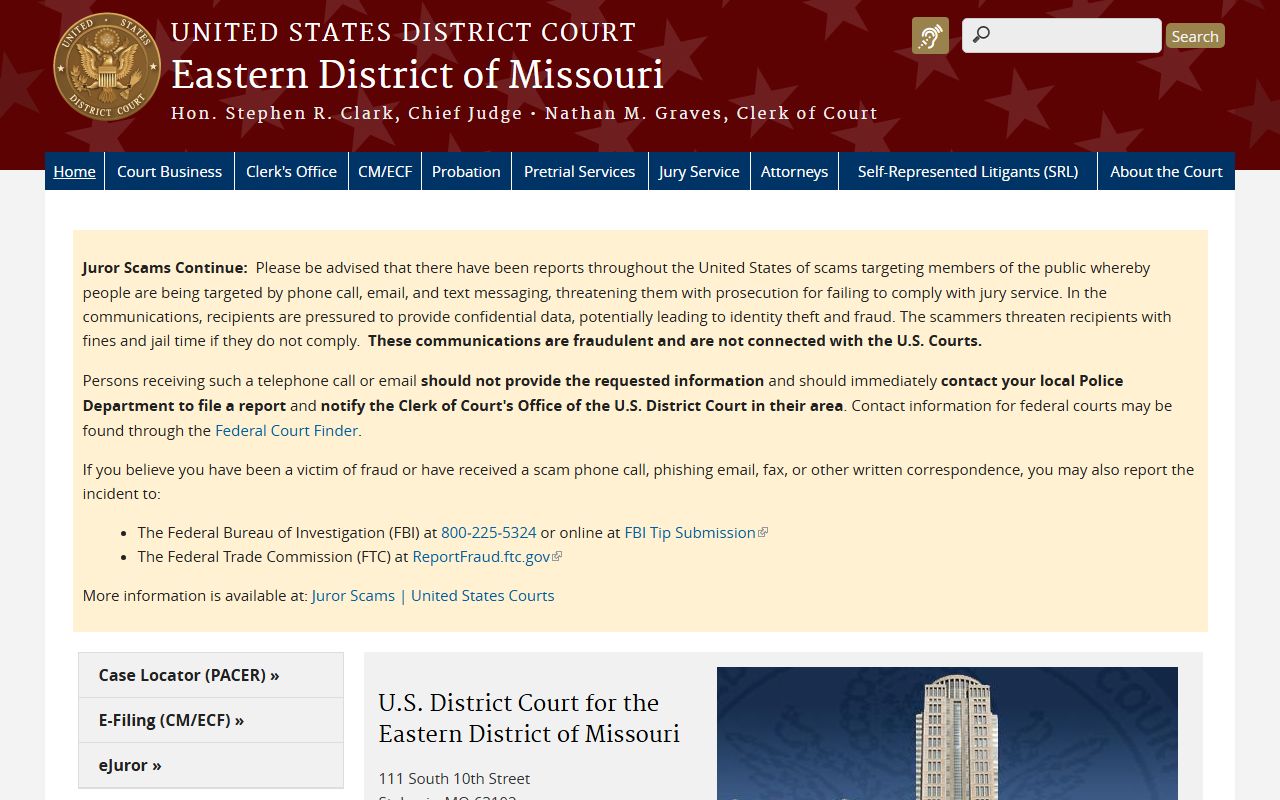 Ste. Genevieve County Circuit Court records Eastern District of Missouri federal court homepage