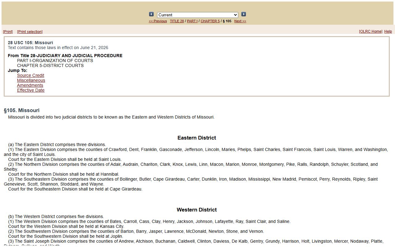 Ste. Genevieve County Circuit Court records federal statutory district routing reference