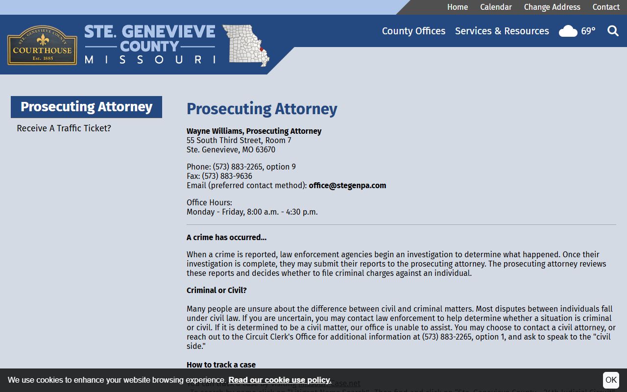 Ste. Genevieve County court records prosecutor criminal and traffic guidance