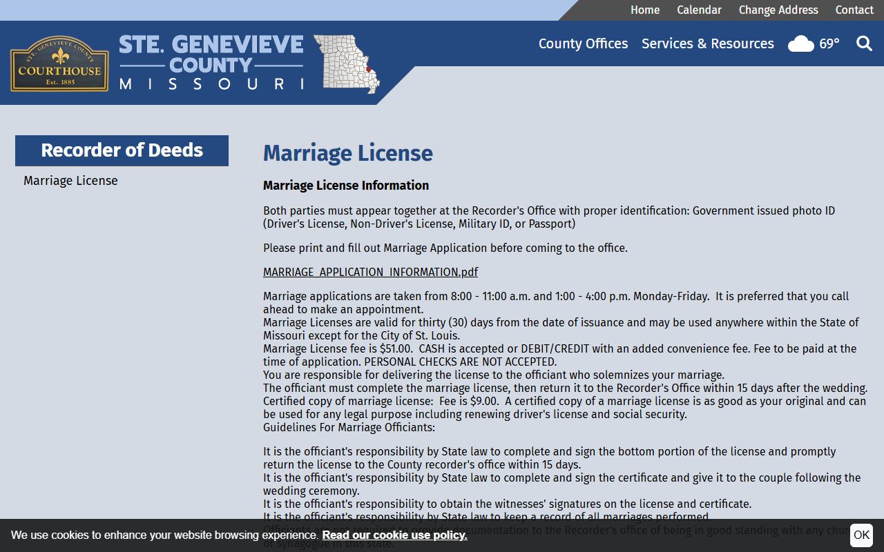 Ste. Genevieve County marriage records marriage license rules