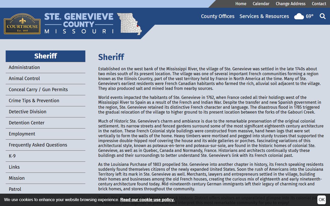 Ste. Genevieve County warrant search Sheriff's Office page